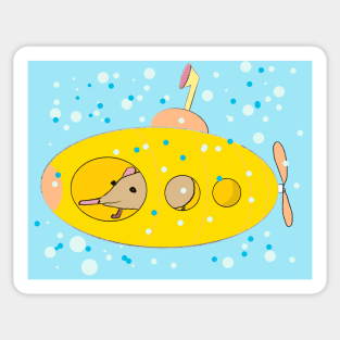 Cute shrew (mouse) in a yellow submarine. Sticker